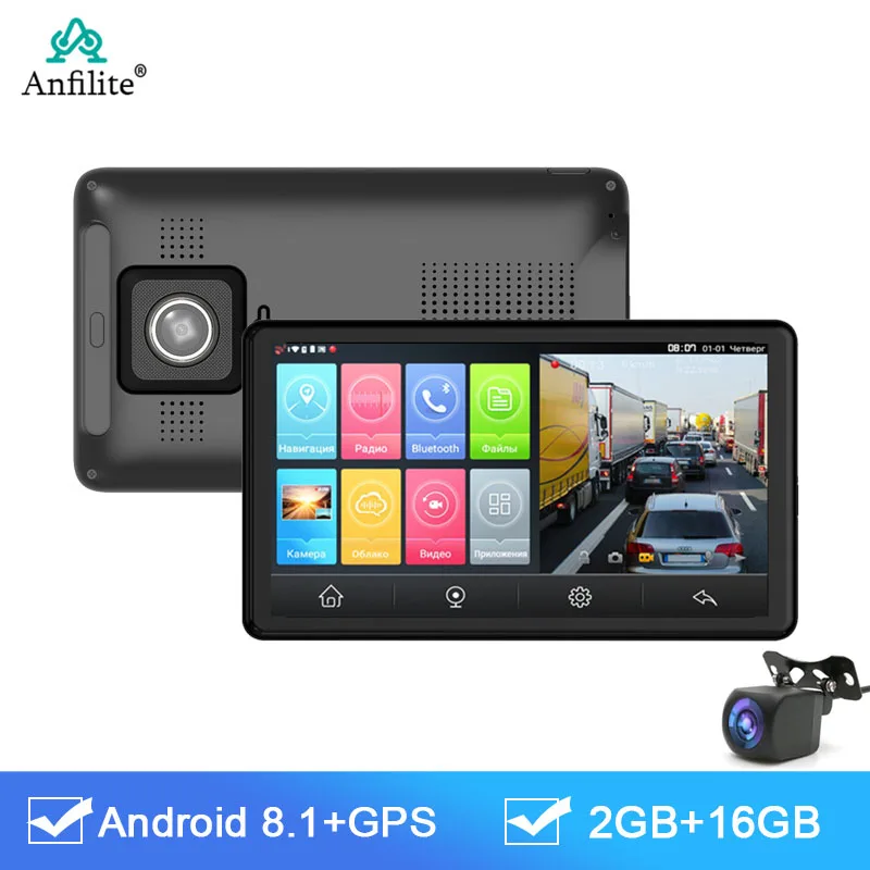 Anfilite 7 дюймов 4G Видеорегистраторы для автомобилей Камера FHD 1080P Android8.1Dash Cam GPS