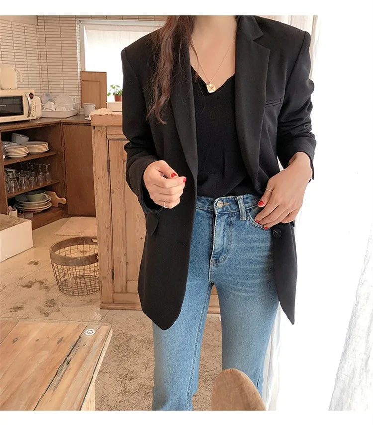 

Pure Color Single-breasted Suit Blazer Jacket Women Short Jacket Trendy Tops Slim Suit Temperament Suit Collar Fashion Jacket