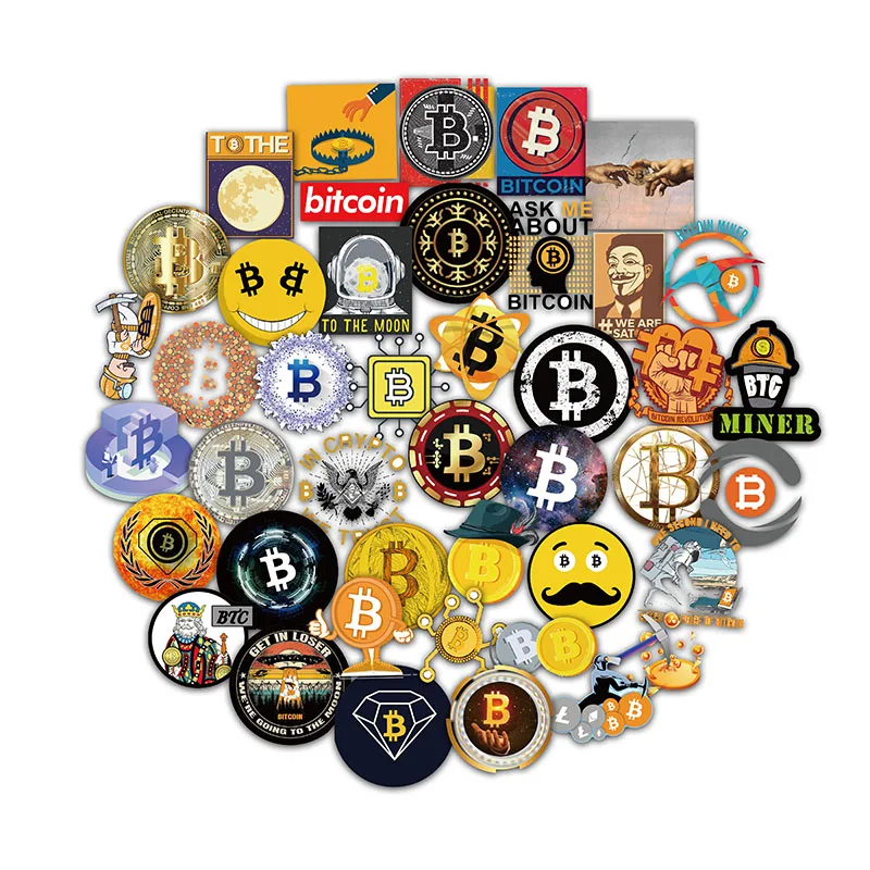 Pegatinas con dibujos animados de Bitcoin BTC para ni&ntilde;os, pegatinas de criptomoneda para ni&ntilde;os, equipaje, port&aacute;til, funda Vsco para monopat&iacute;n, muebles, 10/50 Uds.-3
