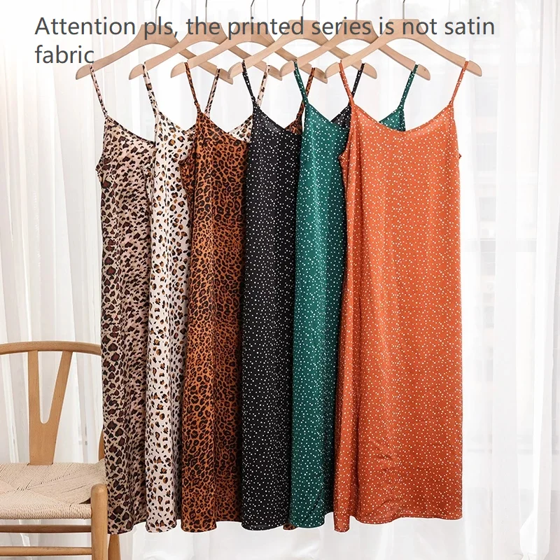 

Fashion High Quality Women's Dress Summer Spaghetti Satin Long Woman Dress Very Soft Smooth Plus Size S-4XL M30262