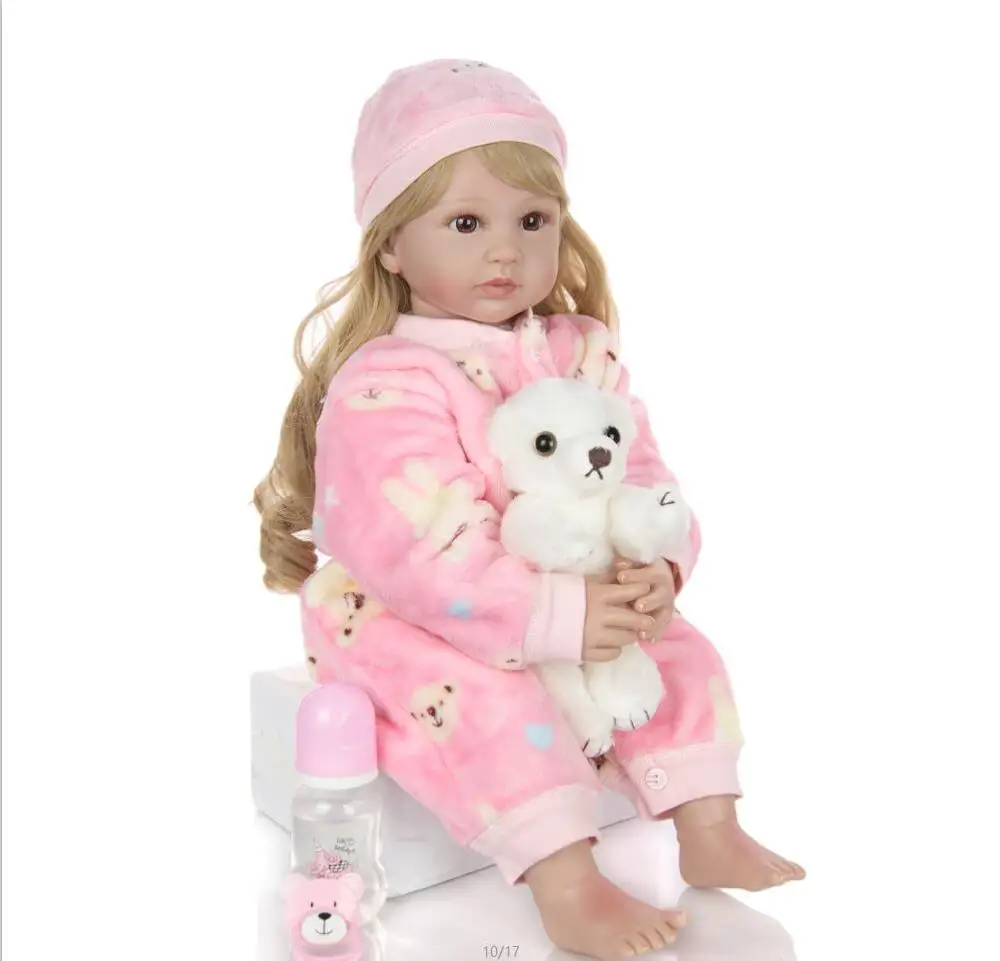 pink girl doll Прямая поставка 60 см Силиконовые мягкие виниловые детские куклы реалистичные Близнецы принцесса Reborn для маленьких мальчиков куклы для девочек детские подарки на день рождения - Цвет: pink girl doll