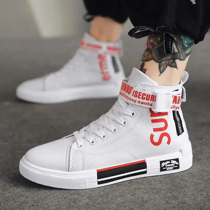 

White Boys Canvas Ankle Boots Flat High Top Spring Sport Shoes Male Casual Sneakers Men Brand Vulcan Shoes Fashion 2022