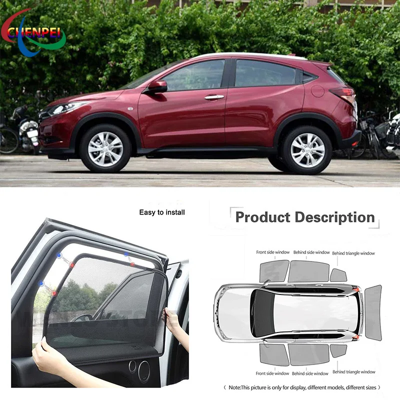 For Honda VEZEL 2013-2018 Car Full Side Windows Magnetic Sun Shade UV Protection Ray Blocking Mesh Visor Decoration Accessories