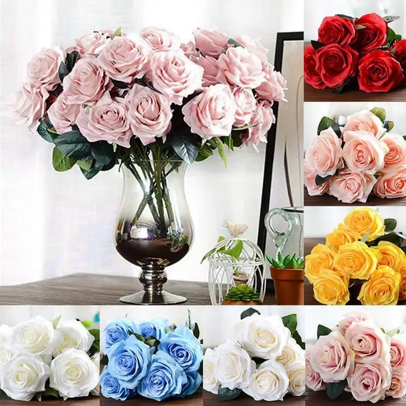 

Simulation DIY 10 Heads French Rose Artificial Silk Flowers Bridal Home Decor