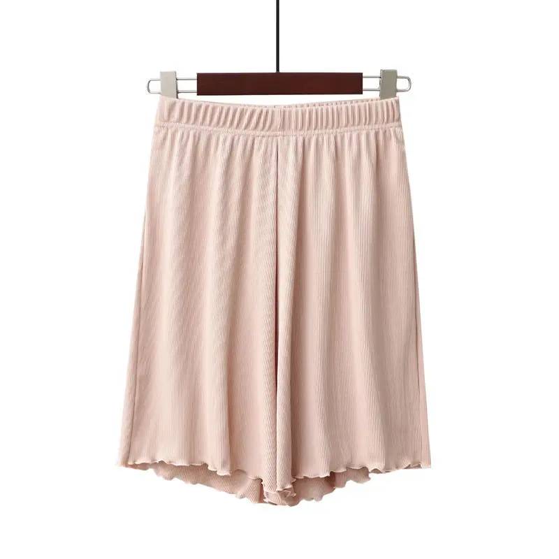 

Modal Black Shorts Women Loose Large Size High Waist Summer Knee length Pants Ice Silk Lace Wide-leg Pants