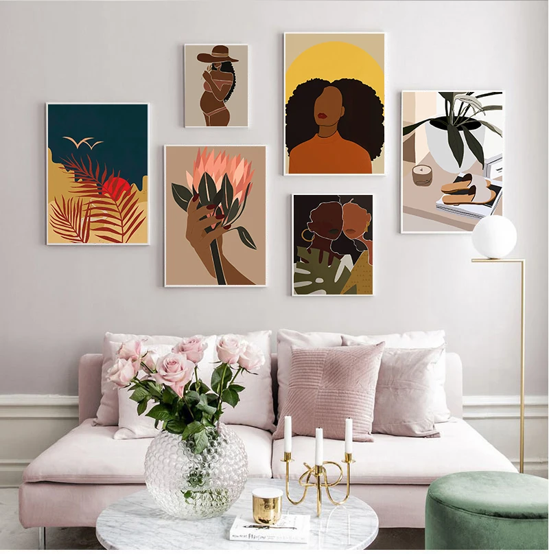 

Wall Art Canvas Painting Abstract Black Girl Fashion Illustration Nordic Posters And Prints Wall Pictures For Living Room Decor