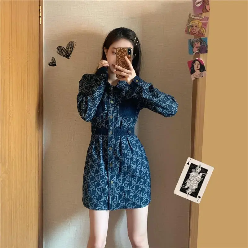 

Spring jeans dress 2021 new women's waist slim temperament shirt skirt