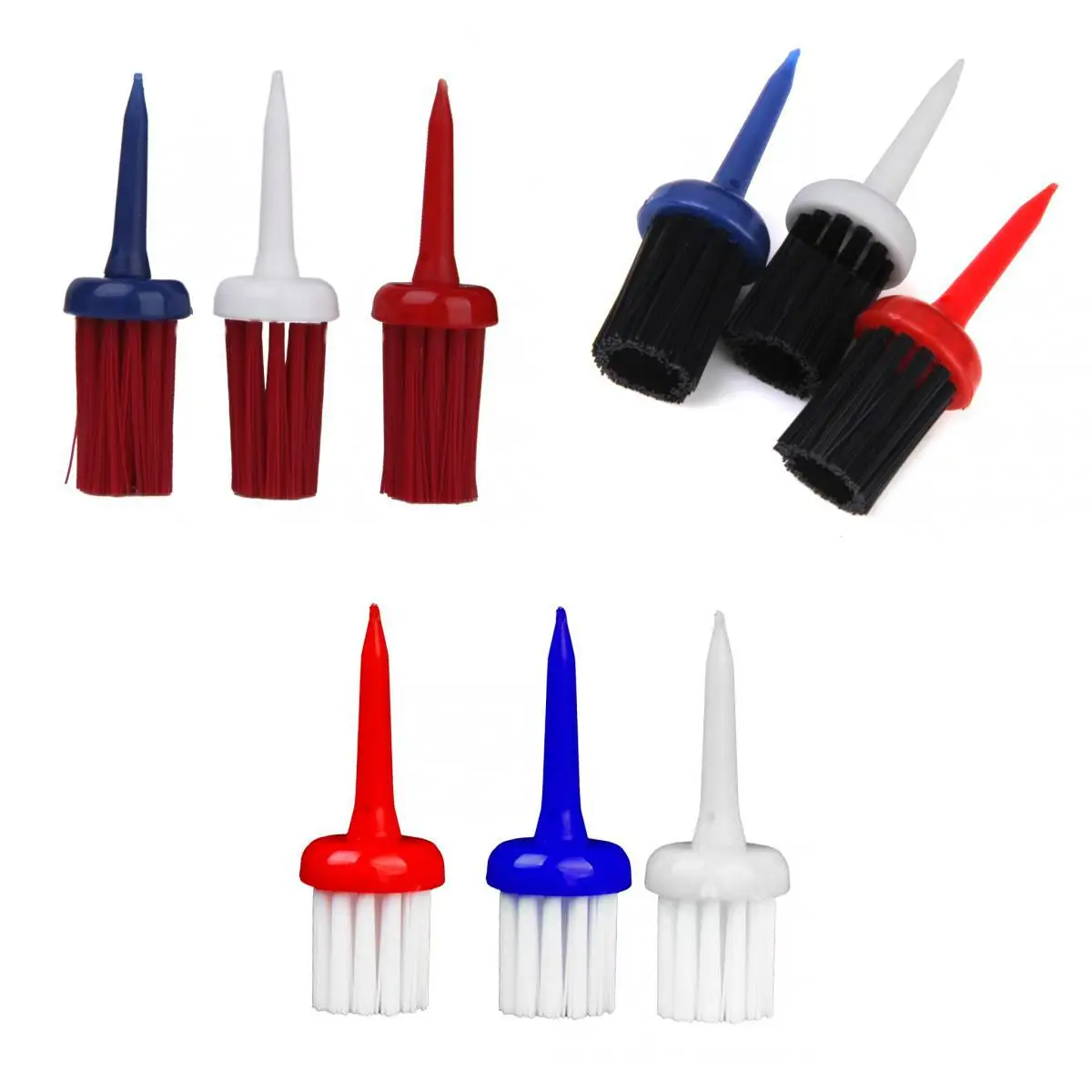 

9x Different Brush-T Durable Low-Resistance Consistent Height Plastic Tees Golf Tee Brush Hairbrush Tees Golf Accessories