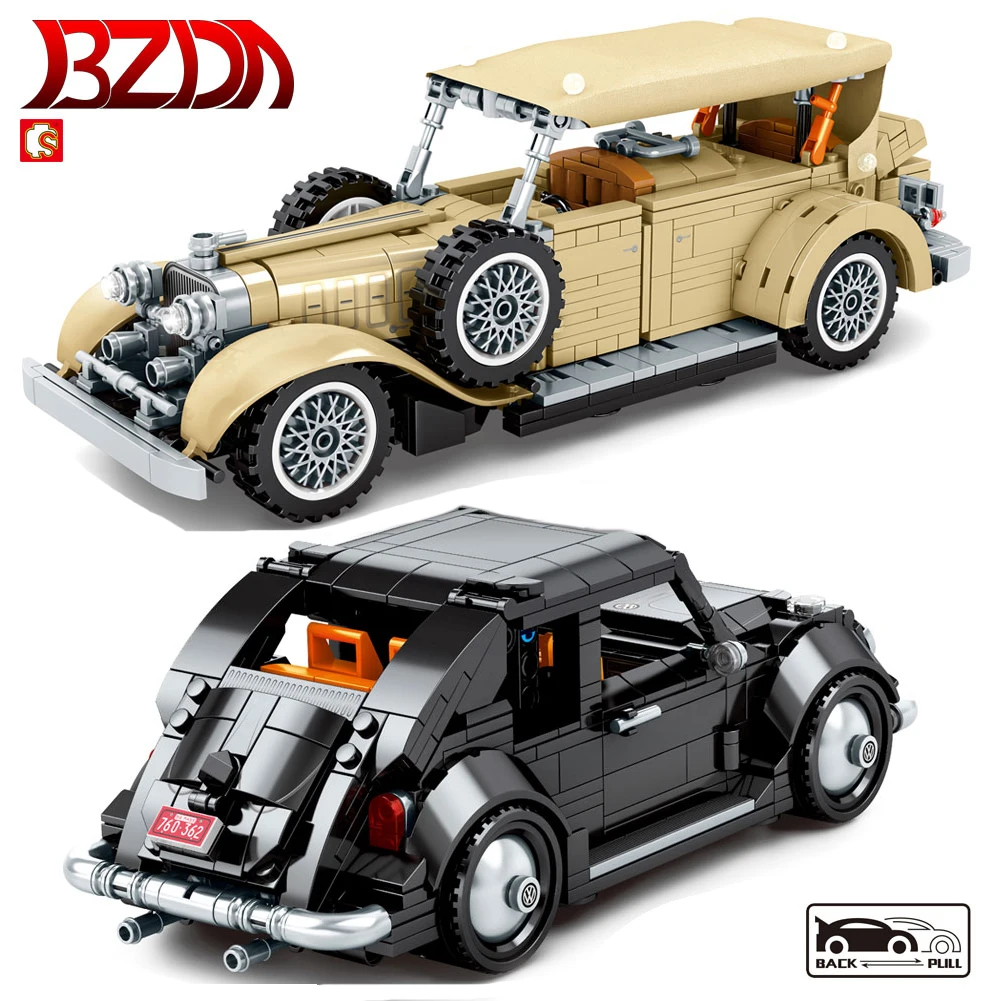 

BZDA Antique Cars Buliding Blocks Retro Classic Cars City Model Bricks Speed Champion Supercar Race Kds Toys