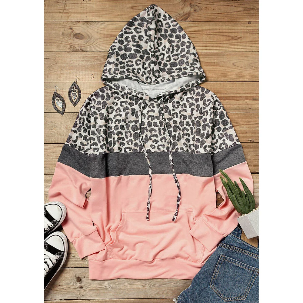 

Leopard Patchwork Hoodie Women Sweatshirt Cotton Autumn Oversized Clothes Casual Pullover Fashion Streetwear Women Sweatshirt