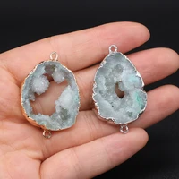 natural stone double hole connectors irregular agates pendant for jewelry making diy necklace bracelet accessories 25x35 30x40mm