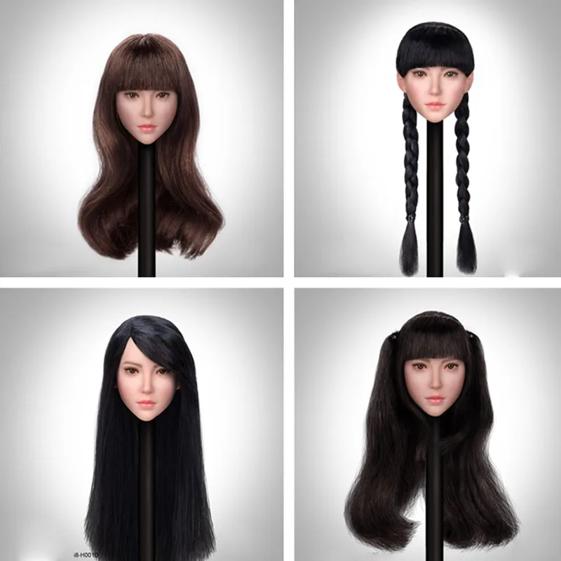 

New Styles I8-H0011/6 Scale Exquisite Female Head Sculpture With Weaving Hair Doll Head Sculpture Model For 12'' Action Figure