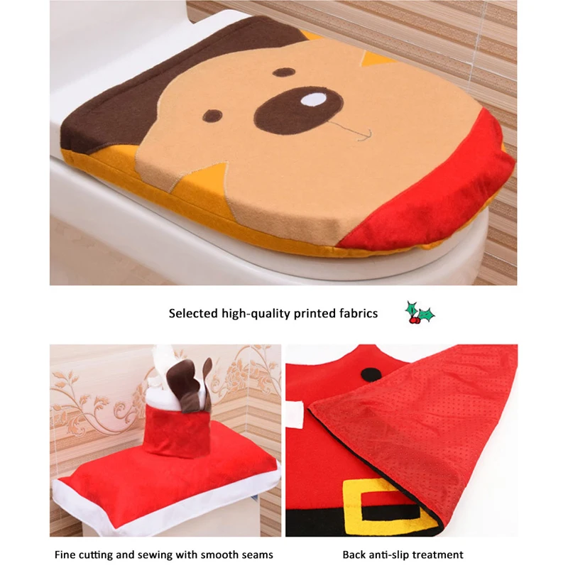 

3pcs Santa Claus Toilet Seat New Year Santa Claus, Snowman, Elk, Elf Xmas Toilet Lid Cover Decoration Christmas Ornament Navidad