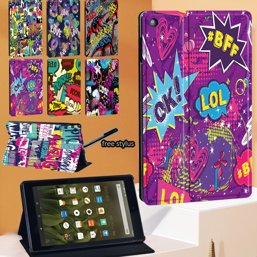 

Graffiti Art Series Tablet Case for Fire 7 5/7/9th Gen /Fire HD 8/HD 8 Plus/HD 10 Drop Resistance Flip Leather Stand Cover