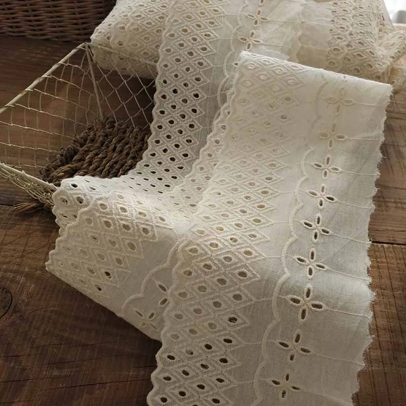 1 метр ажурные цветочные Вышитые бежевые хлопковые кружева лента DIY ремесла