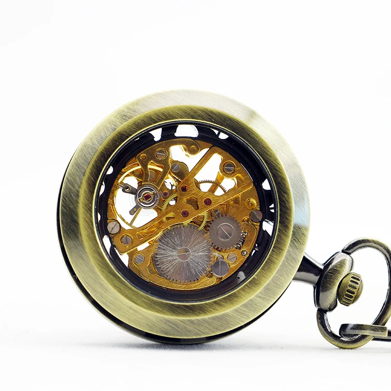 Antique Gear Steampunk Style Mechanical Pocket Watch Antique Bronze Fob Chain Manual Winding Watch Men's and Women's Gifts