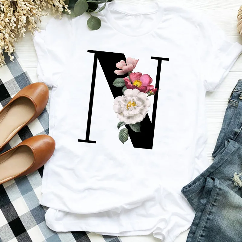 

Women Lady Floral 90s Styloe Letter S Name Fashion Print Ladies T Tee Womens Shirt Clothes Tshirt Female Top Graphic T-shirt