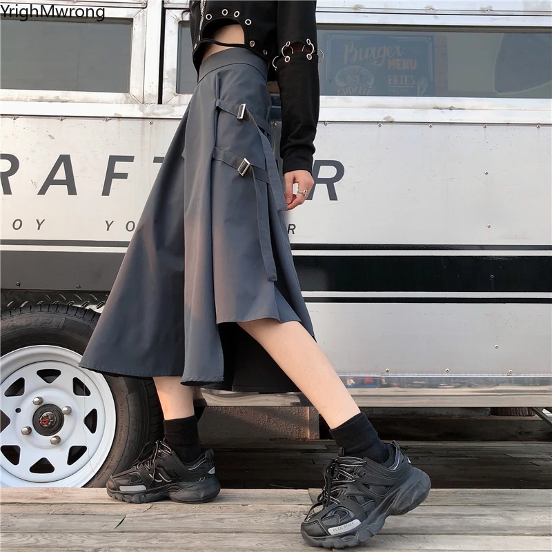 Женская длинная юбка миди в стиле Харадзюку черная серая Свободная с