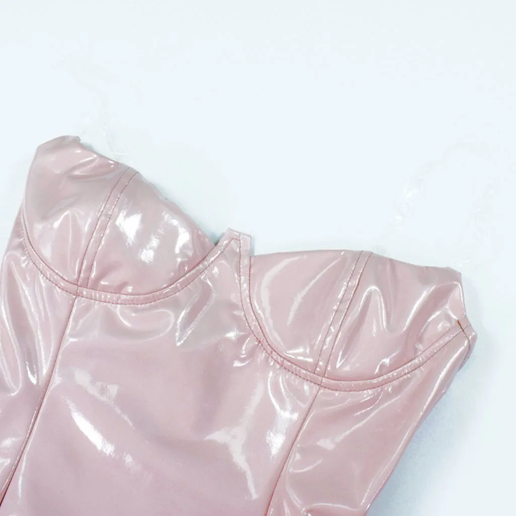 Женское облегающее платье мини из лакированной кожи элегантный наряд без