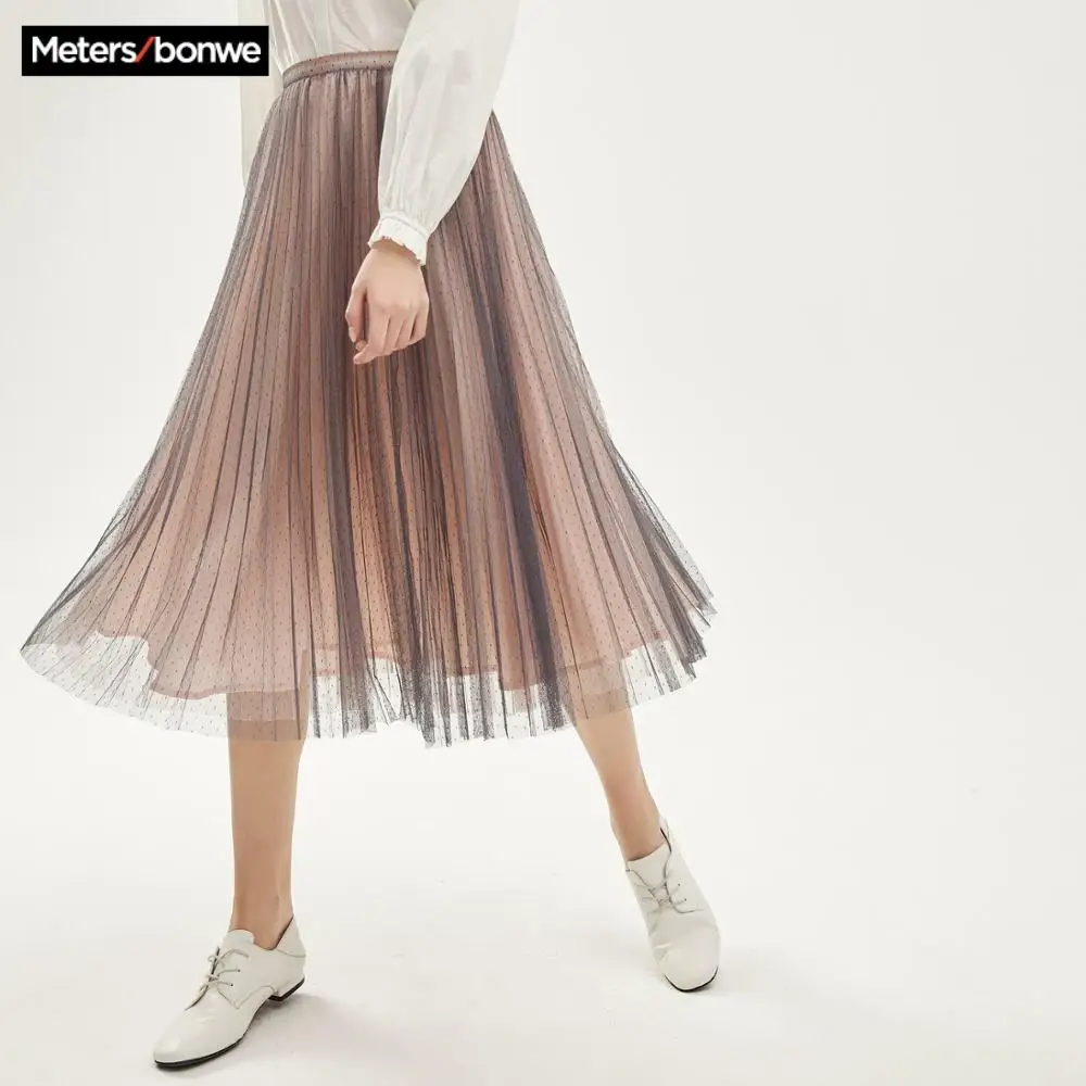 Женская Юбка миди Metersbonwe Весенняя трикотажная юбка из сетчатой ткани 2020|Женские