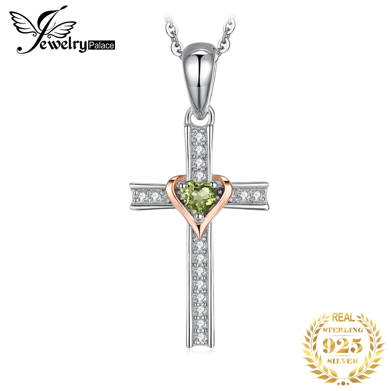 

JPalace Cross Lover Natural Peridot Pendant Necklace 925 Sterling Silver Gemstone Choker Statement Necklace Women No Chain