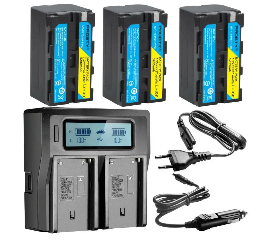 3BatteryWithCharger 5200 мА/ч, NP-F770 NP-F750 NP F770 NP F750 750 батареи+ Ультра быстрее LCD Dual Charger Наборы для sony CCD-RV100 DCR-TRU47E - Цвет: 3BatteryWithCharger