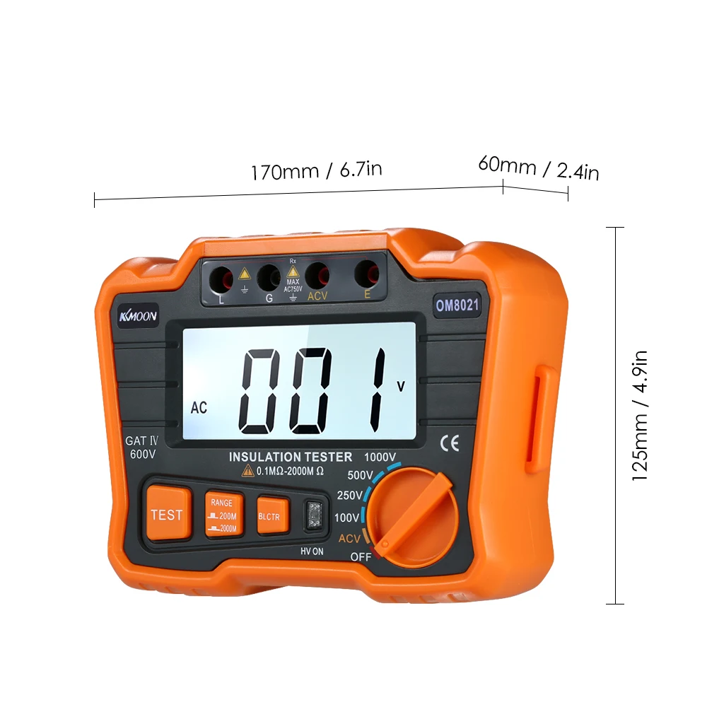 

KKmoon Insulation Resistance Tester DCV ACV Meter 1000V Ground Megohmmeter MegOhm Voltmeter w/LCD Backlight Display