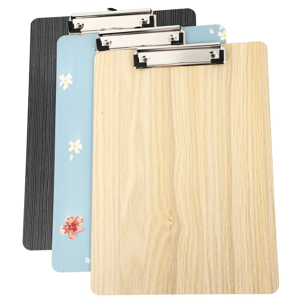 

3Pcs Wooden Clipboards Durable Menu File Hardboard Students Writing Sheet Pad