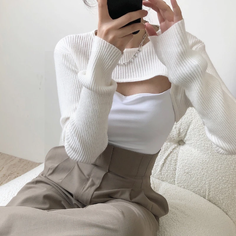 

ZCSMLL 2021 new summer fashion women clothes round neck full sleeves short styles full sleeves knits top Y003