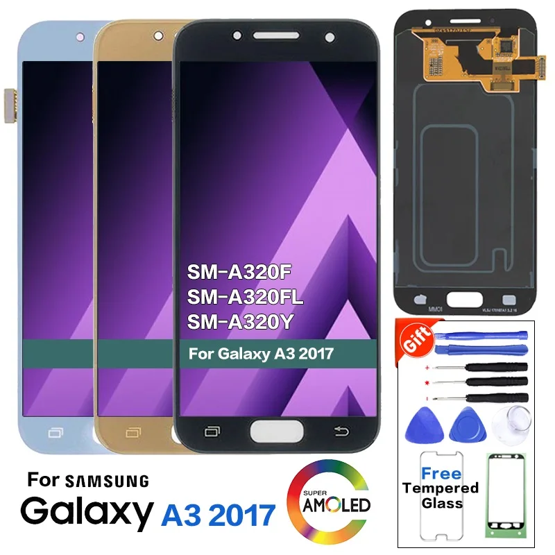 Super AMOLED для SAMSUNG Galaxy A3 2017 A320 SM A320F сменный ЖК экран Samsung A320M A320Y дисплей|Экраны