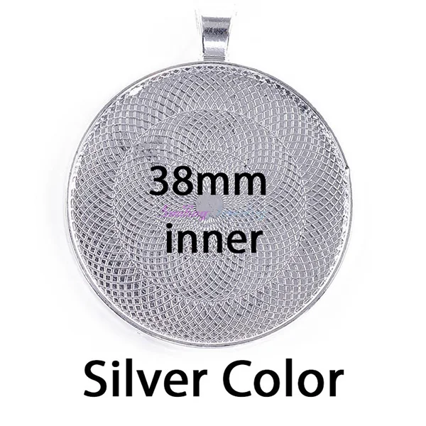 Silver Color 10 шт., 38 мм, стеклянный кабошон, установка, посеребренный круглый пустой лоток, основание, ободок, подвеска, настройки, сделай сам, ювелирное изделие - Цвет: Silver Color