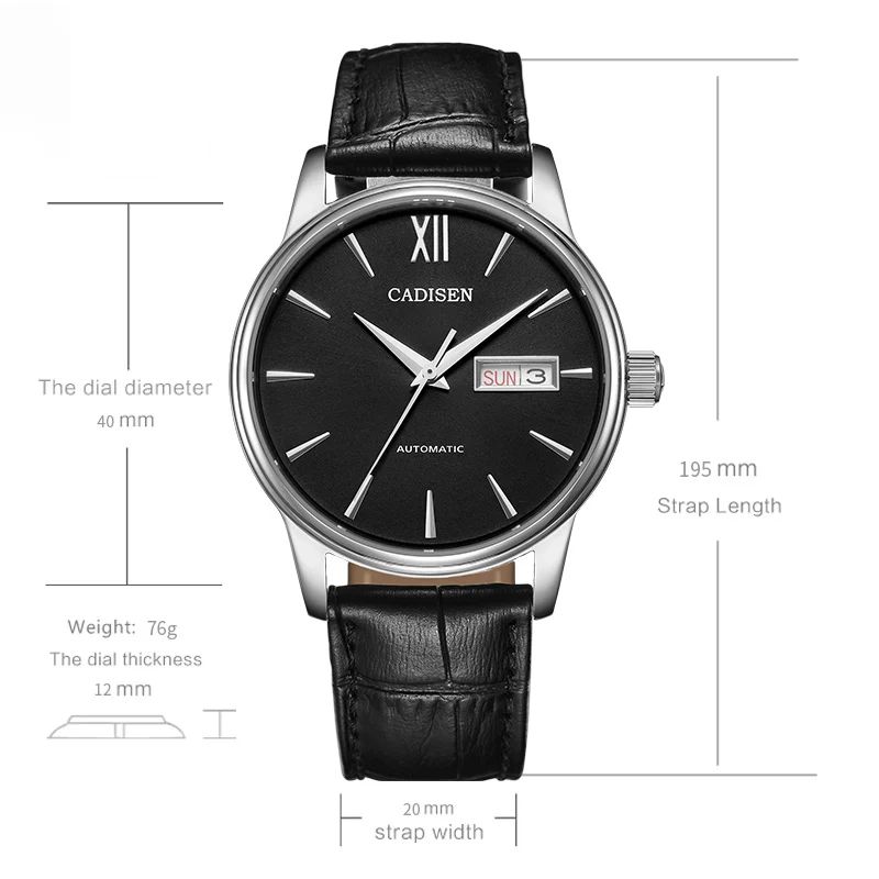 Часы наручные CADISEN NH36A Мужские автоматические брендовые механические Роскошные в