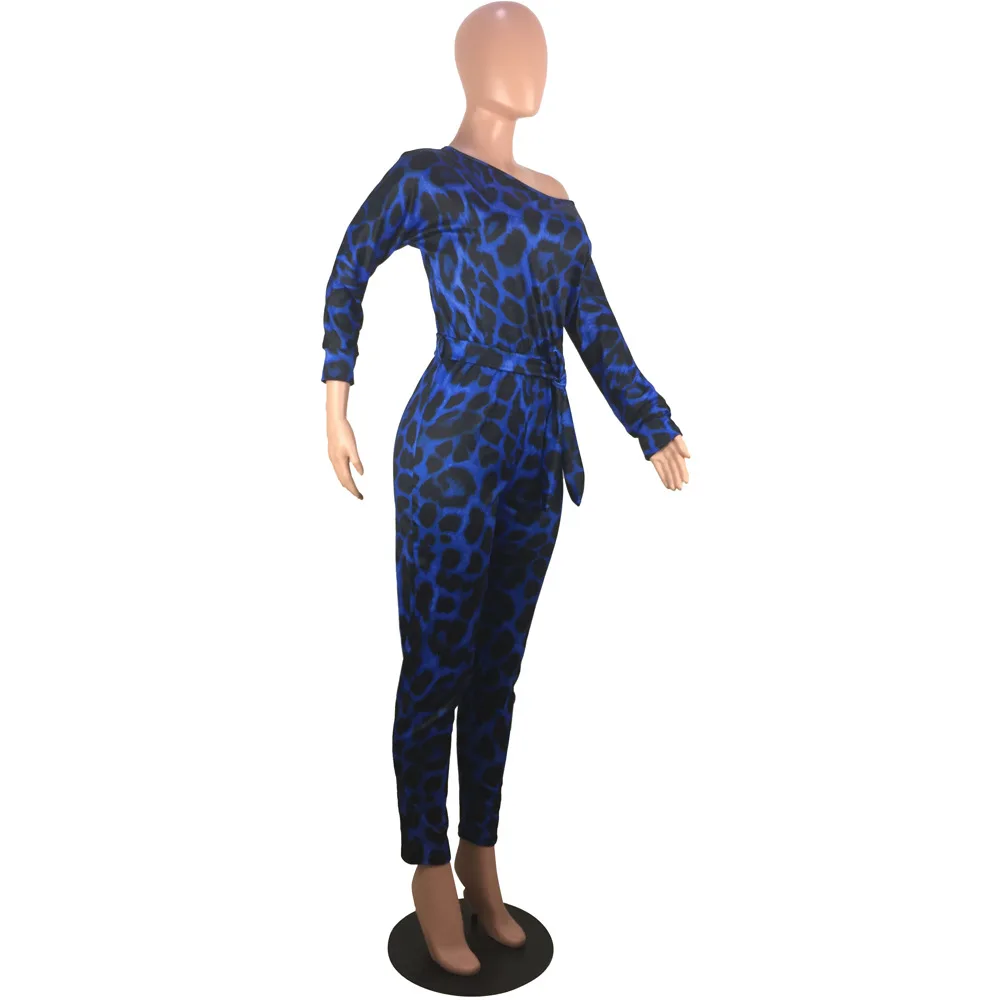 

The New Spring Fashion Onesie Woman Sexy One-Neck Leopard Print Long-Sleeved One-Piece Pants Skinny Nightclub Jumpsuit
