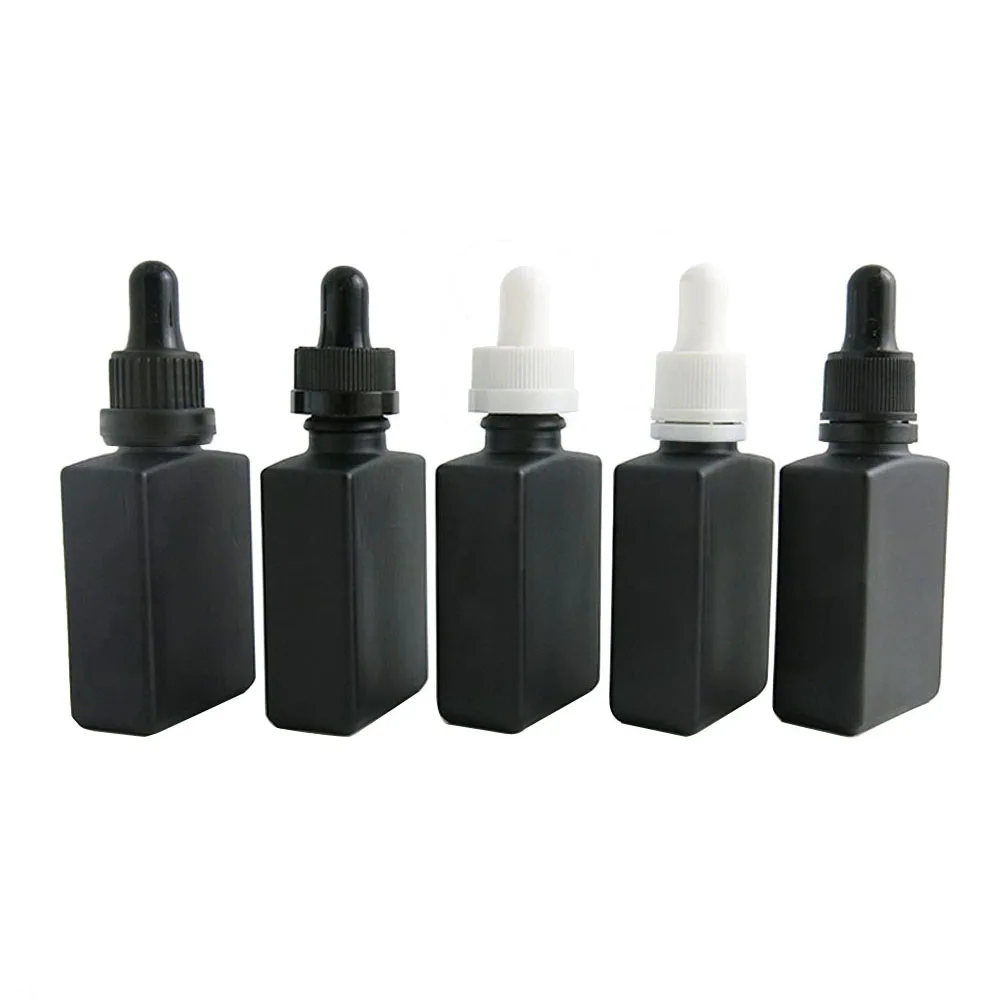 Black Square Flat glass pipette dropper bottle 1oz black white cap e liquid container 30ml bottles 500pcs | Красота и здоровье