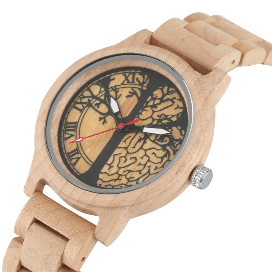 

REDFIRE Maple Wood Women Watch Printing Life Tree Display Lady Wooden Watches Luxury Female Wood Band Wrist Clock Hot Gifts