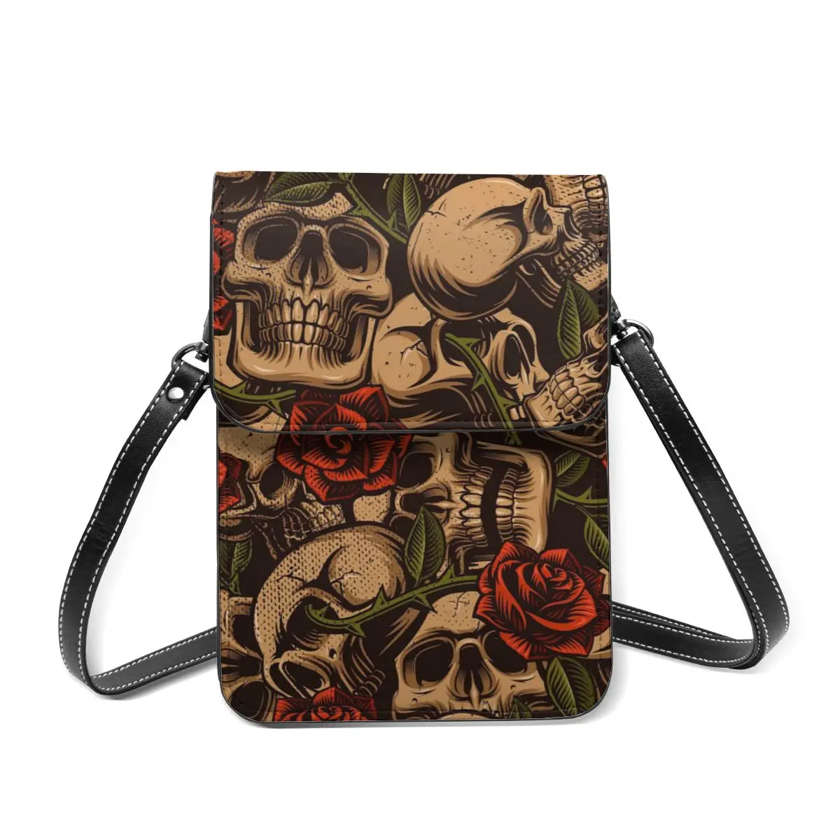 

Брендовая кожаная сумка через плечо с принтом розы для женщин, дизайнерская сумка-мессенджер с черепом для отдыха, женская сумка через плеч...