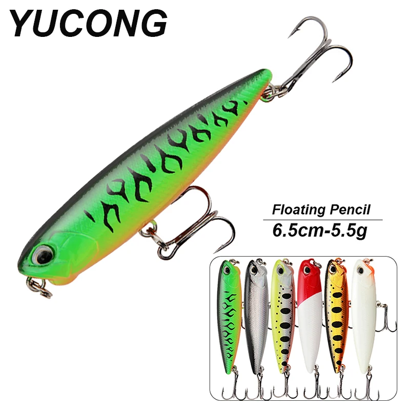 

YUCONG 6PCS Floating Pencil Lures 6.5cm-5.5g Long Casting Swimbaits Topwater Wobblers Surface Popper Plopper Bass Pesca Isca