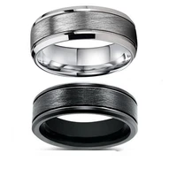 black tungsten carbide wedding bands new vintage ring jewelry beveled edges unique matted brushed comfort fit