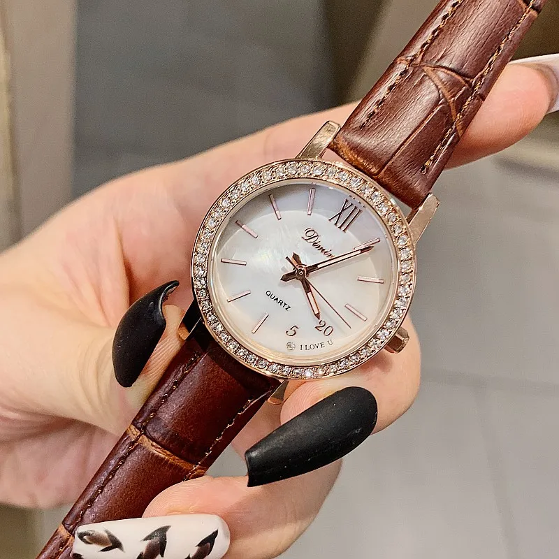 2021 Fashion Women Wristwatch Girls Timepiece Alloy Quartz Watches Women Luxury Leather Strap Waterproof Ladies Wrist Watch