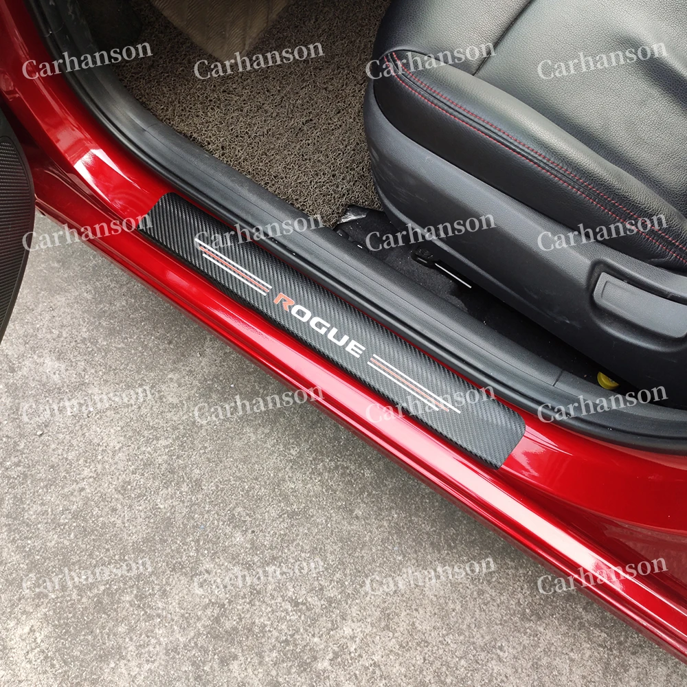 

Car Leather Styling Sticker For Nissan Rogue Door Sill Pedal t32 Auto Scuff Plate Accessories Carbon Fibre Texture PU Protector