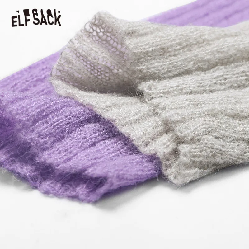 ELFSACK фиолетовый полосатый вязаный свитер для женщин 2019 осень зима серый длинный
