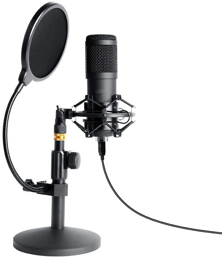 USB Streaming Podcast PC Microphone,  Professional 192kHz/24bit Studio Cardioid Condenser Mic Kit with Sound Card Boom Arm Shock