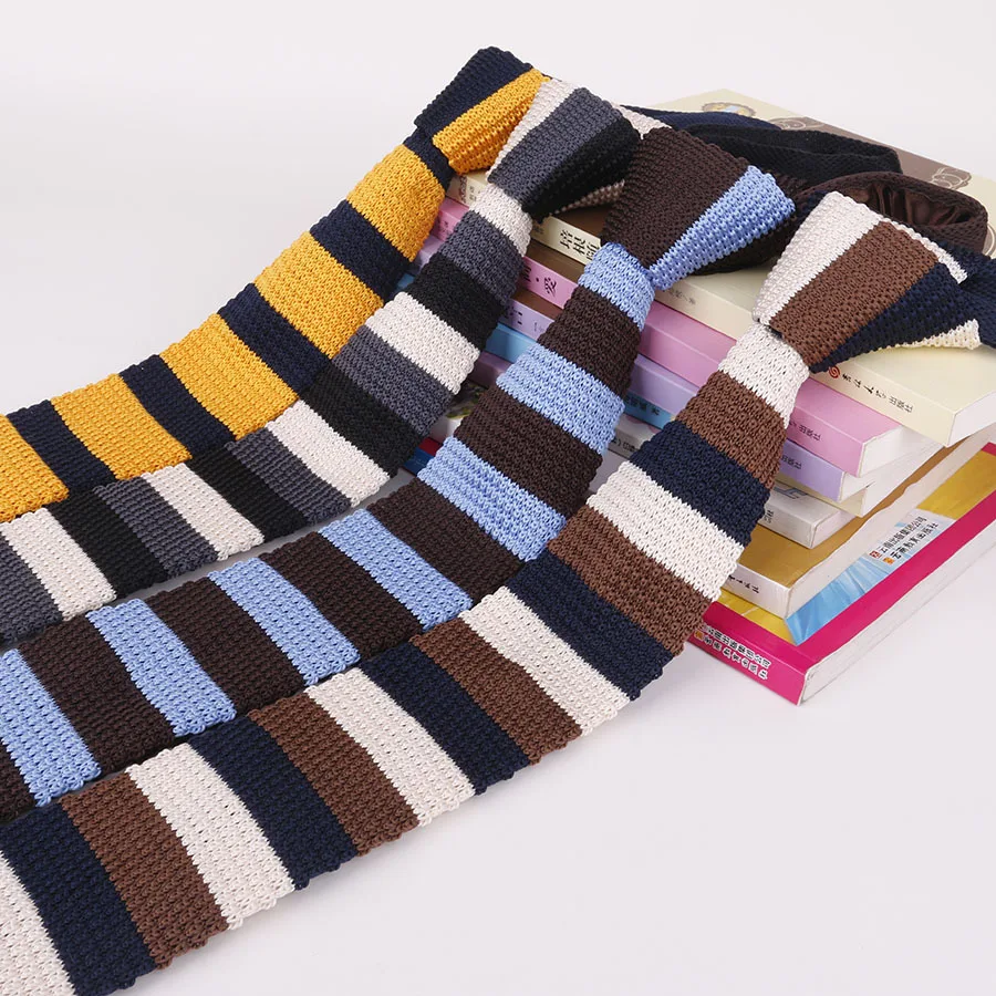 Мужские вязаные галстуки повседневные полосатые трикотажные с вырезом для