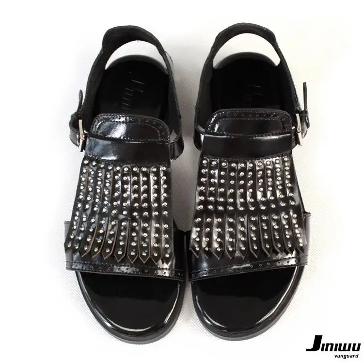 Сандалии мужские из натуральной кожи босоножки с заклепками бахромой и открытым