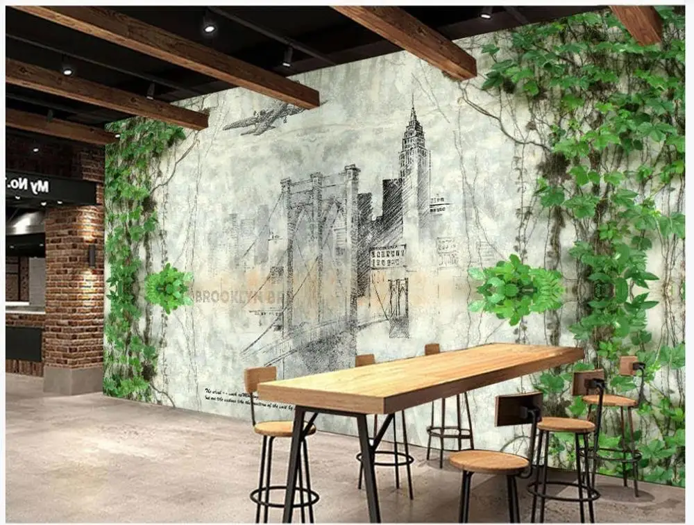 

Custom photo wallpaper for walls 3 d murals European urban building wall rattan leaf living room decoration background wall