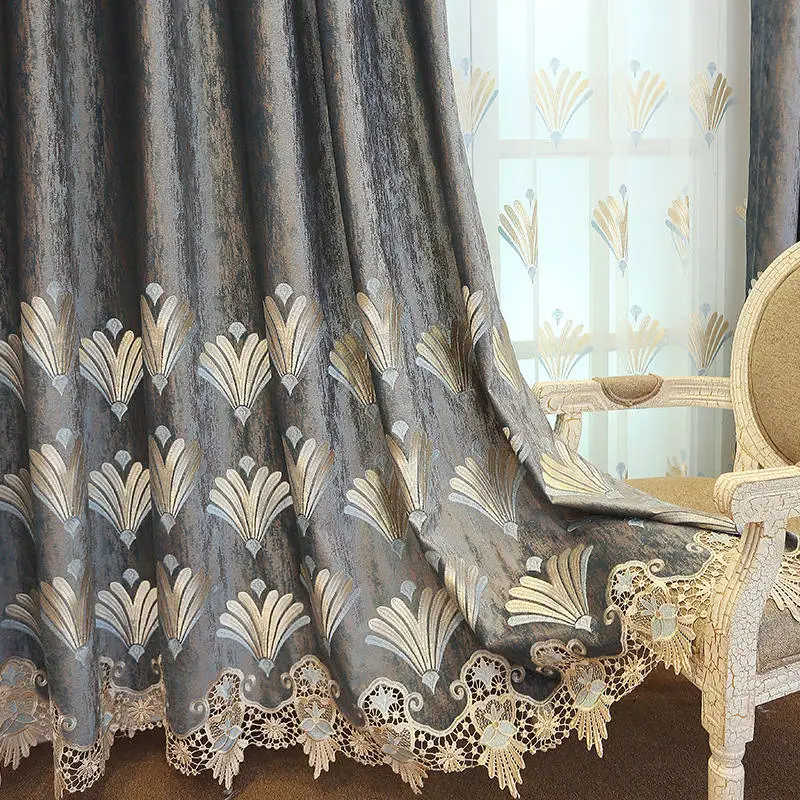 curtain Полиэстеровые шторы для гостиной роскошные серые шторы с вышивкой для спальни обработки окон прозрачные тюлевые шторы - Цвет: curtain