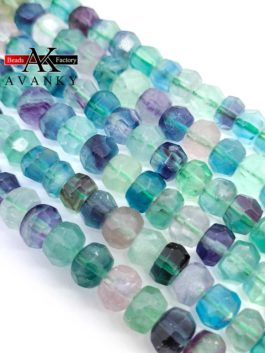 Natural Faceted Colored Fluorite Beads Small Section Loose Spacer for Jewelry Making DIY Necklace Bracelet 15'' 5x8mm 5x9mm