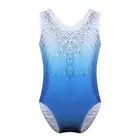 Детский цельный танцевальный Купальник для девочек, без рукавов, с V-образным вырезом, блестящий костюм Стразы для балета, Детский комбинезон для гимнастики