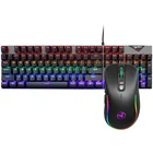Проводная клавиатура HXSJ, комбинированная мышь L300, клавиатура с RGB подсветкой, N-key, переключатель с голубым переключателем + J300 6400DPI, программируемая RGB, эргономичная мышь
