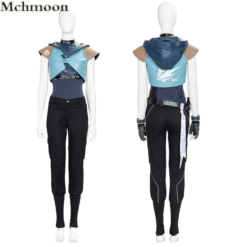 

Hot Game Valorant Jett Cosplay Costume Halloween Carnival Outfit Women Fancy Party Suit PU Leather Coat Full Set